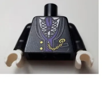 Torso Jacket Formal with White Shirt with Frills, Dark Purple Vest and Cravat, Gold Watch Chain Print, Black Arms, White Hands