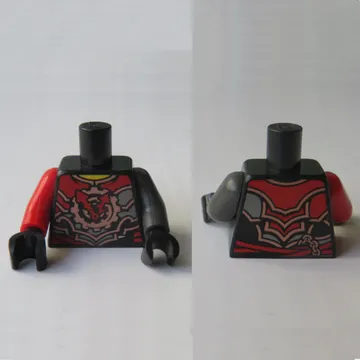 Torso, Odd Arms, Armor with Red and Copper Plates, Gear with Clock Hands Print, Left Pearl Titanium Arm, Right Red Arm, Black Hands