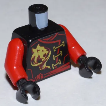Torso Robe with Red Trim and Sash Belt, and Gold Clasps and Lion Head Emblem Print (Kai), Red Arms, Black Hands