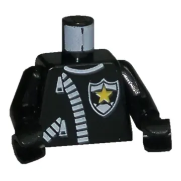 Torso Leather Jacket, Zipper, Yellow Star Police Badge Print, Black Arms and Hands