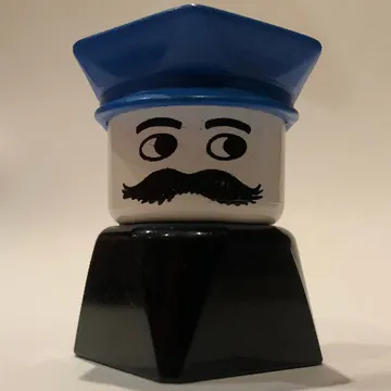 Duplo 2 x 2 x 2 Figure Brick Early, Police Hat Blue, Moustache Print