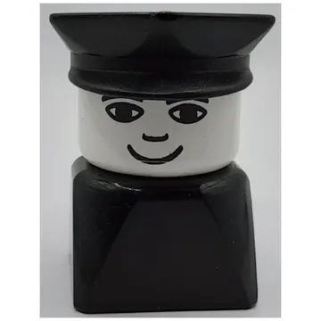 Duplo 2 x 2 x 2 Figure Brick Early, Police Hat Black, Small Smile Print