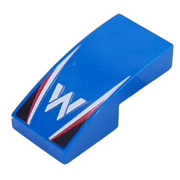 Brick Curved 2 x 1 No Studs with White 'W', White/Red Stripes, Black Triangles print