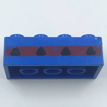 Brick 2 x 4 with Slotted Bottom Tubes with 4 Plane Windows in Thin Red Stripe Print