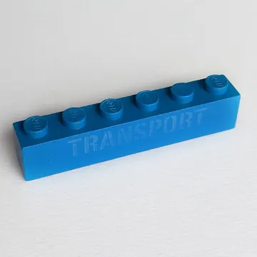 Brick 1 x 6 without Bottom Tubes with Cross Side Supports with 'TRANSPORT' Stencil White print