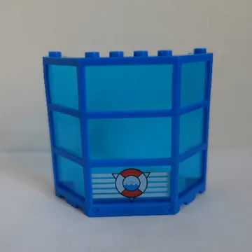 Window Bay 3 x 8 x 6 with Trans-Dark Blue Glass with 5 White Stripes and Coast Guard Print