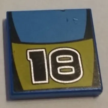 Tile 2 x 2 with Number 18 and Medium Blue / Yellow Stripes Print