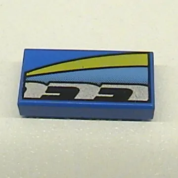 Tile 1 x 2 with Blue, Black, Silver, and Yellow Stripes Right Print