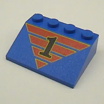 Brick Sloped 33° 3 x 4 with Black '1' on Red Striped Triangle Print
