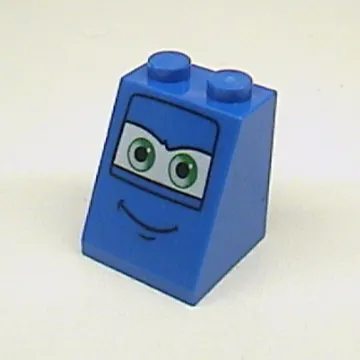 Brick Sloped 65° 2 x 2 x 2 with Bottom Tube and Eyes, Green on White Background and Smile Print 1