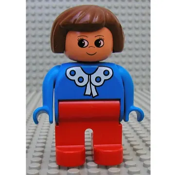 Duplo Figure, Early, Hair Bob Brown, Red Legs, with White Lace Trim Print