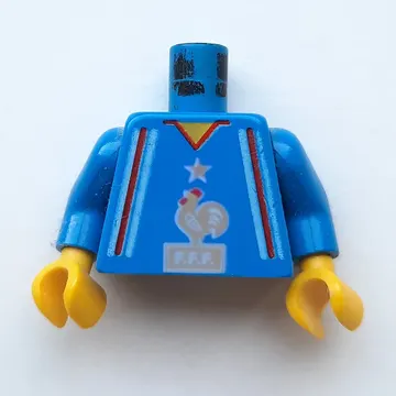 Torso Soccer Jersey, French Team with Rooster Logo Print, Blue Arms, Yellow Hands