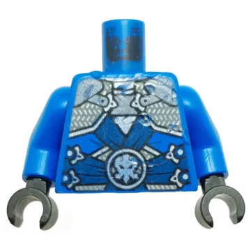 Torso Armor over Robes, Dark Blue Straps, Silver Plates, Clasps and Lightning Emblem Print, Blue Arms, Black Hands