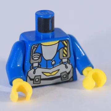 Torso Jumpsuit with Gray Straps and Pack Print (Jet), Blue Arms, Yellow Hands