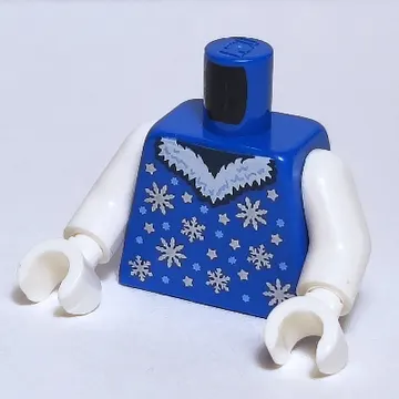Torso Jacket, White Fur Trim, White and Silver Snowflakes Print, White Arms and Hands