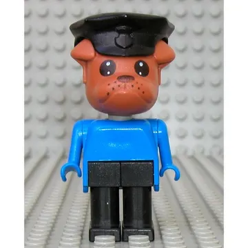 Fabuland Figure Bertie Bulldog with Brown Head, Blue Torso, Arms and Hands, Black Legs and Black Police Hat