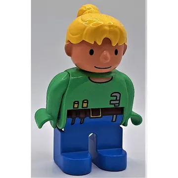 Duplo Figure, Early, Ponytail Yellow, Blue Legs, Toolbelt Print (Wendy)