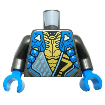 Torso, Ninja Robes, Black Sash with Gold Symbol, Medium Azure Strap, Gold Chest print, Pearl Titanium Arms, Dark Azure Hands