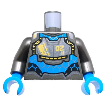 Torso, Mech Suit Armor, Dark Azure Panel, Hexagons, Yellow Decorations, '02' print, Pearl Titanium Arms, Dark Azure Hands