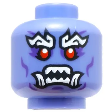 Minifig Head Oni General, Thick White Eyebrows, Red Eyes, Sharp Teeth, Fangs, Dark Purple Markings