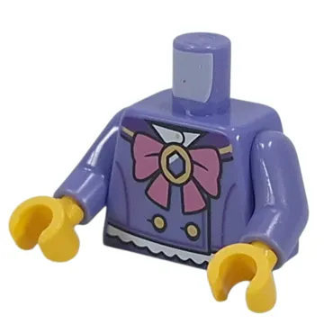 Torso Jacket, Gold Buttons, White Ruffles, Dark Pink Bow with Jewel print, Blue Violet Arms, Yellow Hands