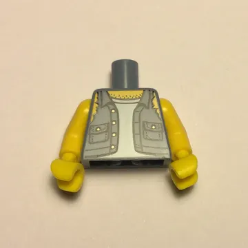 Torso Shirt with Ripped Off Sleeves, Buttons on Pockets Print, Yellow Arms and Hands