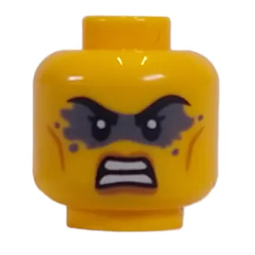 Minifig Head, Dark Bluish Grey Eyeshadow with Angry Clenched Teeth / Stern Print
