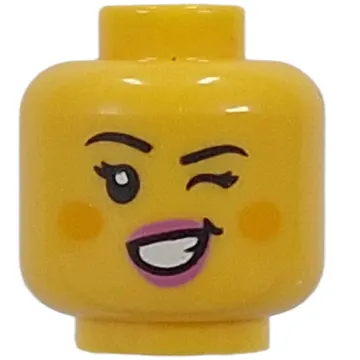 Minifig Head Cute Witch, Bright Pink Lips, Cheeks, Open Mouth Smile / Wink
