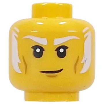 Minifig Head Master Ivo, White Eyebrows, Sideburns, Neutral / Crooked Smile