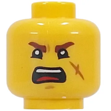 Minifig Head Jin, Dark Red Eyebrows, Scar, Open Mouth Smile / Scream
