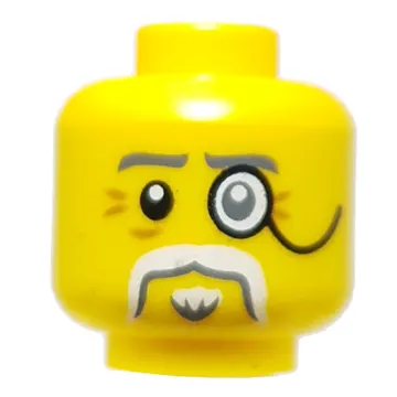 Minifig Head Bleckt, Dark Bluish Grey Eyebrows, White Moustache, Goatee, Monocle