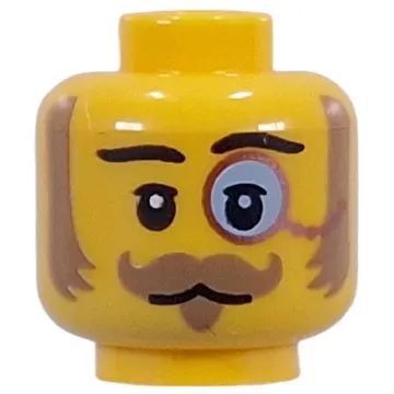 Minifig Head Nougat Sideburns, Curled Mustache, Goatee, Copper Monocle