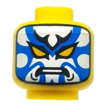 Minifig Head Kabuki Harumi, White/Blue Face, Angry / Reed Face, Crooked Smile