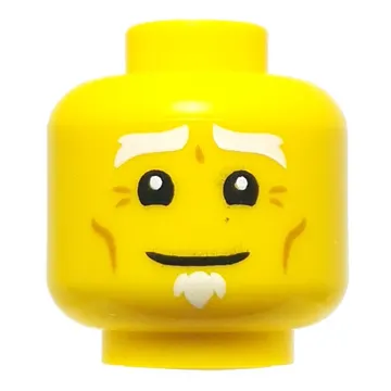 Minifig Head First Spinjitzu Master, White Eyebrows, Goatee, Wrinkles, Braided Ponytail in the Back