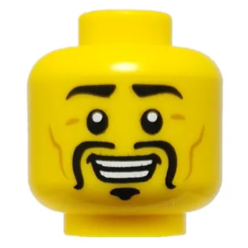 Minifig Head Ray, Black Eybrows, Long Moustache, Goatee, Wrinkles, Smile / Angry