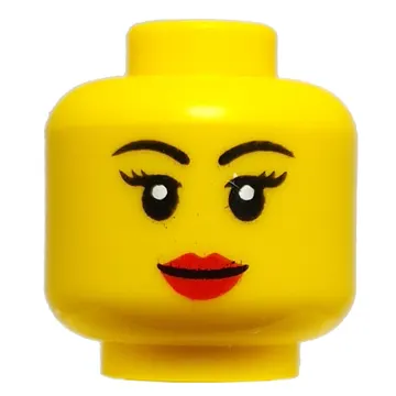 Minifig Head Harumi, Black Eyebrows, Red Lips, Smile / Angry, Teeth