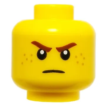 Minifig Head Rogue, Dark Red Eyebrows, Freckles, Angry Stare