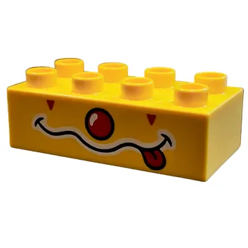 Duplo Brick 2 x 4 with Red Nose, Squiggly Mouth and Red Tongue Print