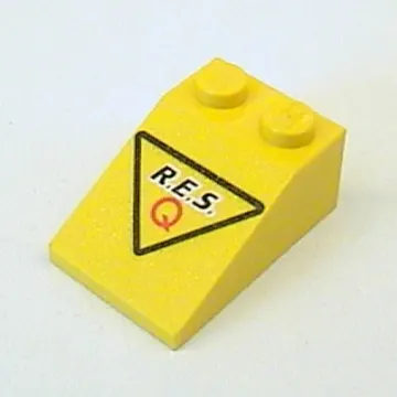 Brick Sloped 33° 3 x 2 with 'R.E.S. Q' and Black Triangle Print (Res-Q)
