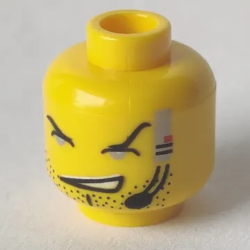 Minifig Head Dash, Open Mouth, Stubble, Thin Eyes and Headset Print