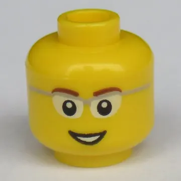 Minifig Head, Glasses with Gray Frame Sides, Brown Eyebrows and Open Smile Print