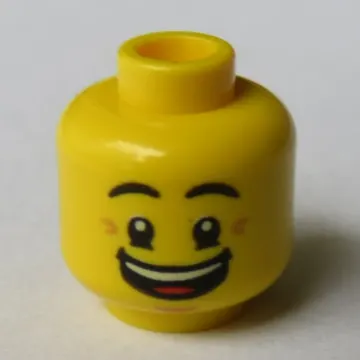 Minifig Head Ronny, Eyebrows, Crow's Feet, Open Mouth Smile with Corners / Queasy Face with Sweat Drop Print