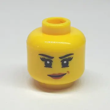 Minifig Head Nya, Lopsided Grin with Pink Lips / Mechanical Goggles and Headset Print