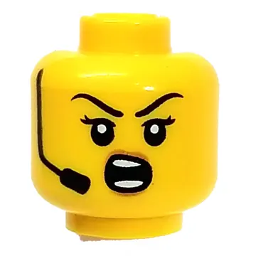 Minifig Head Headset Crooked Smile/Angry Shout print