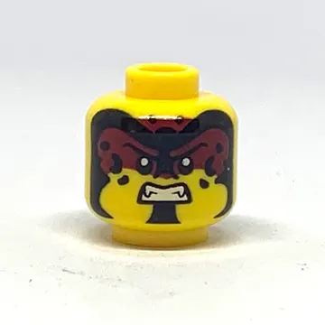 Minifig Head, Dark Red Facepaint, Black Sports, Smile / Angry Showing Teeth Print