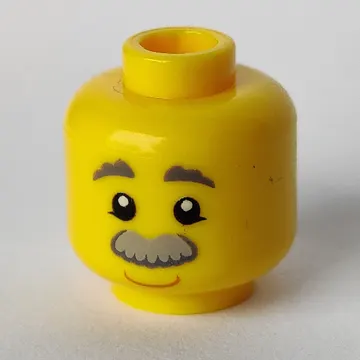 Minifig Head, Dark Bluish Gray Eyebrows, Light Bluish Gray Moustache, Smile / Red Tongue Sticking Out Print