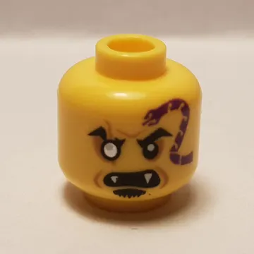 Minifig Head Eyezore, White Eye, Dark Purple Snake, Fangs, Goatee print
