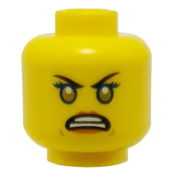 Minifig Head Nya, Eyebrows, Dark Orange Lips / Blue Rimmed Eyes, Gold Pupils, Angry Print