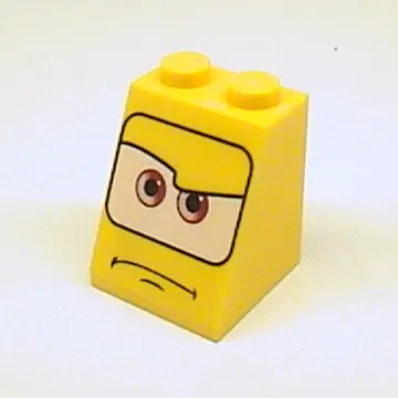 Brick Sloped 65° 2 x 2 x 2 with Bottom Tube and Eyes, Brown on White Background and Mouth Turned Down Print