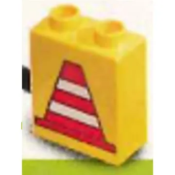 Duplo Brick 1 x 2 x 2 with Construction Cone 1 Print